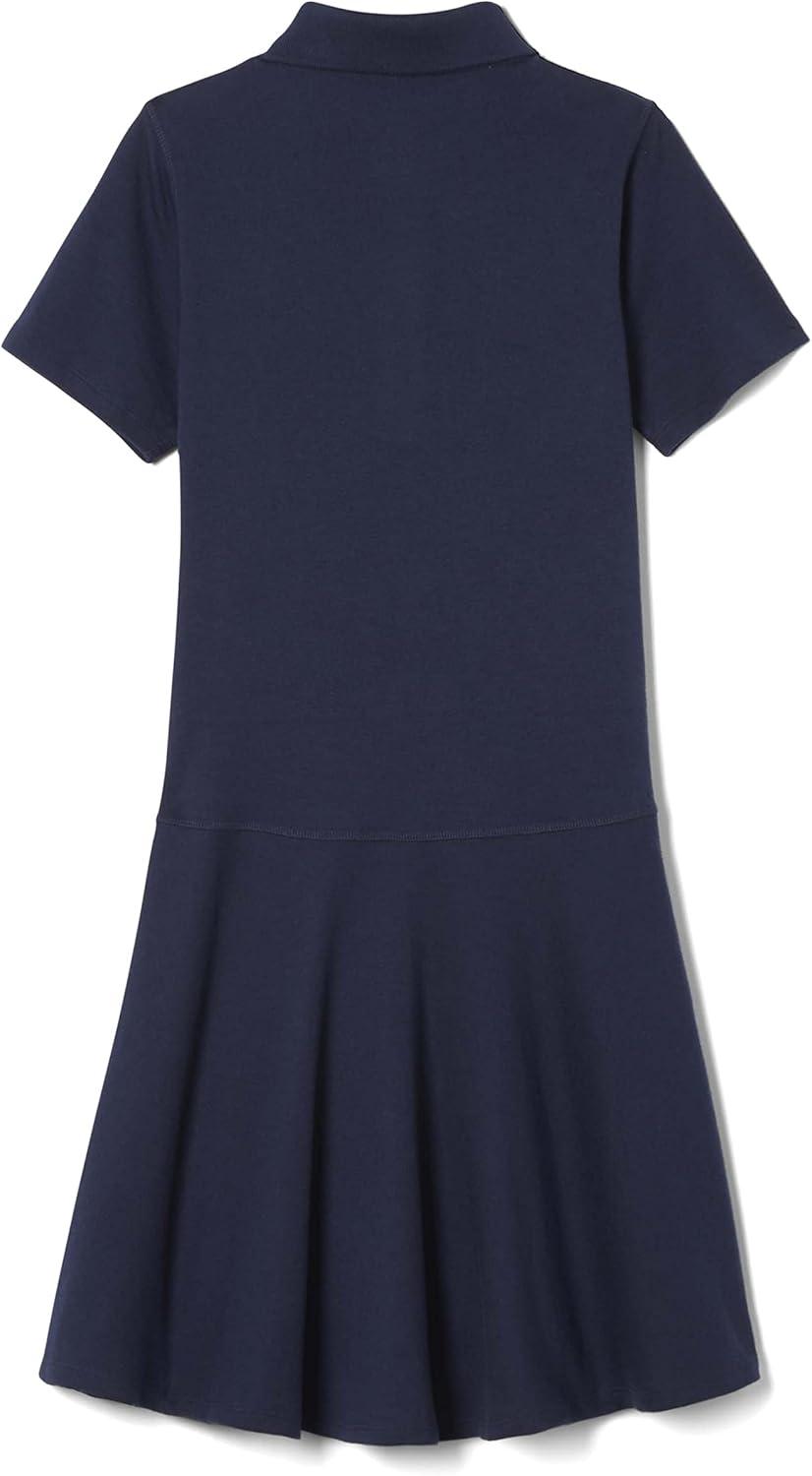 French Toast Girls Adaptive Short Sleeve Polo Dress with Hidden Hook and Loop Placket Closure(Navy)