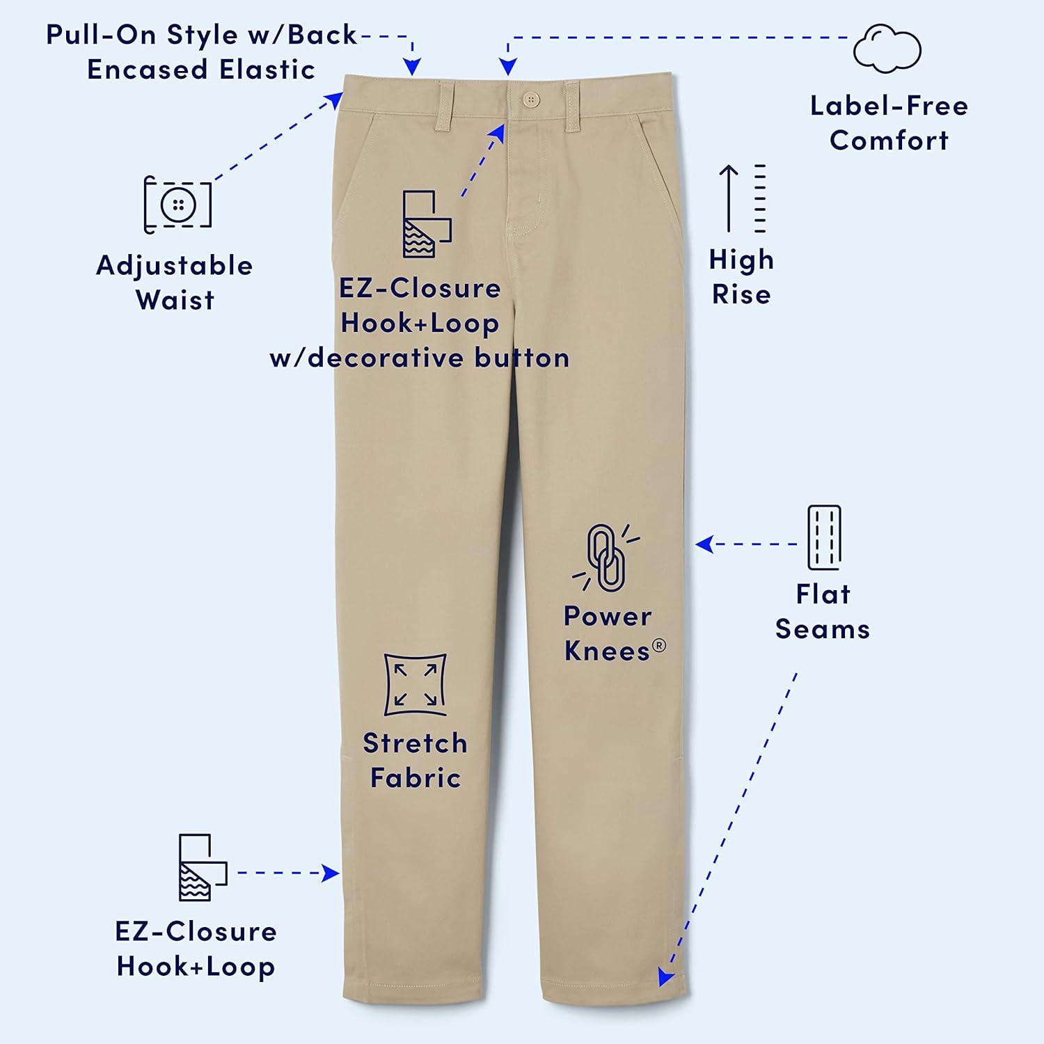 French Toast Boys Adaptive Relaxed Fit Twill Pants with Hook and Loop Closure and Pull-Apart Leg Openings(Navy)