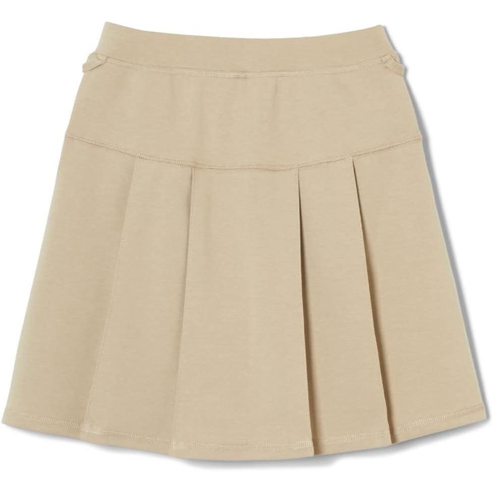 French Toast Girls Adaptive Pleated Ponte Scooter Skirt with Pull-Up Lift Loops(Khaki)
