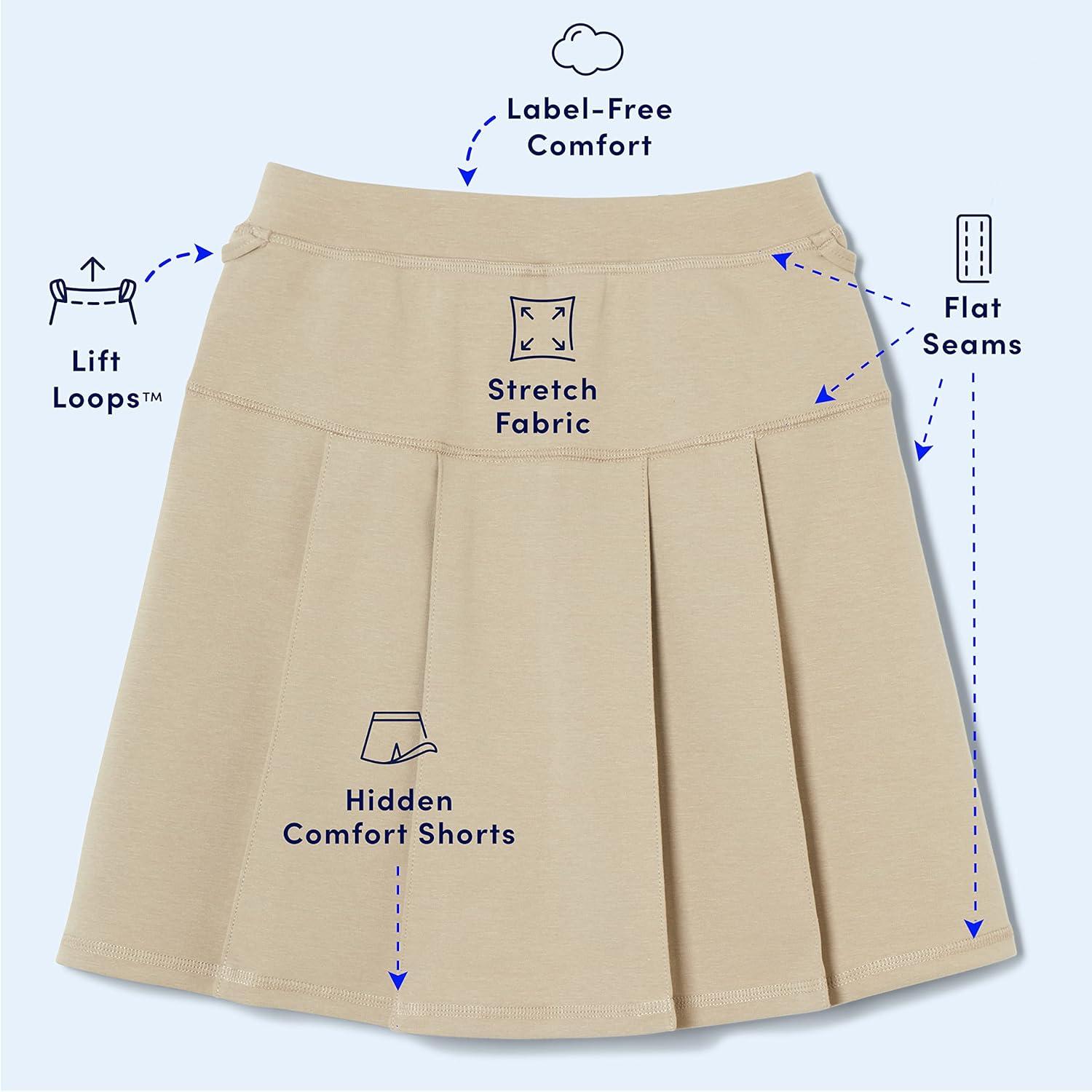 French Toast Girls Adaptive Pleated Ponte Scooter Skirt with Pull-Up Lift Loops(Khaki)