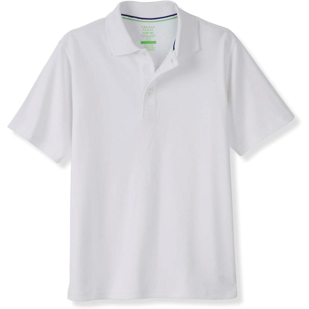 French Toast Adaptive Short Sleeve Polo Shirt | Hook and Loop Placket | Flat Seams(White (New))