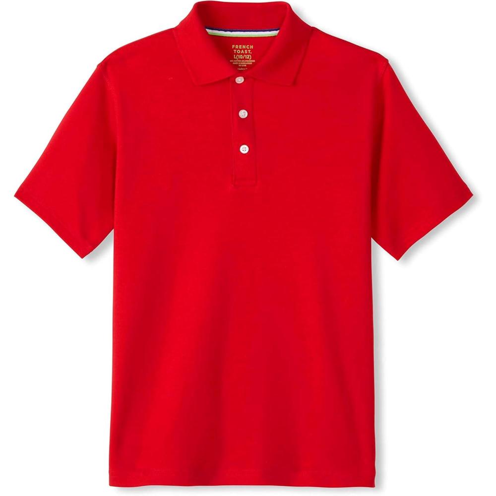 French Toast Adaptive Short Sleeve Polo Shirt | Hook and Loop Placket | Flat Seams(Red (New))