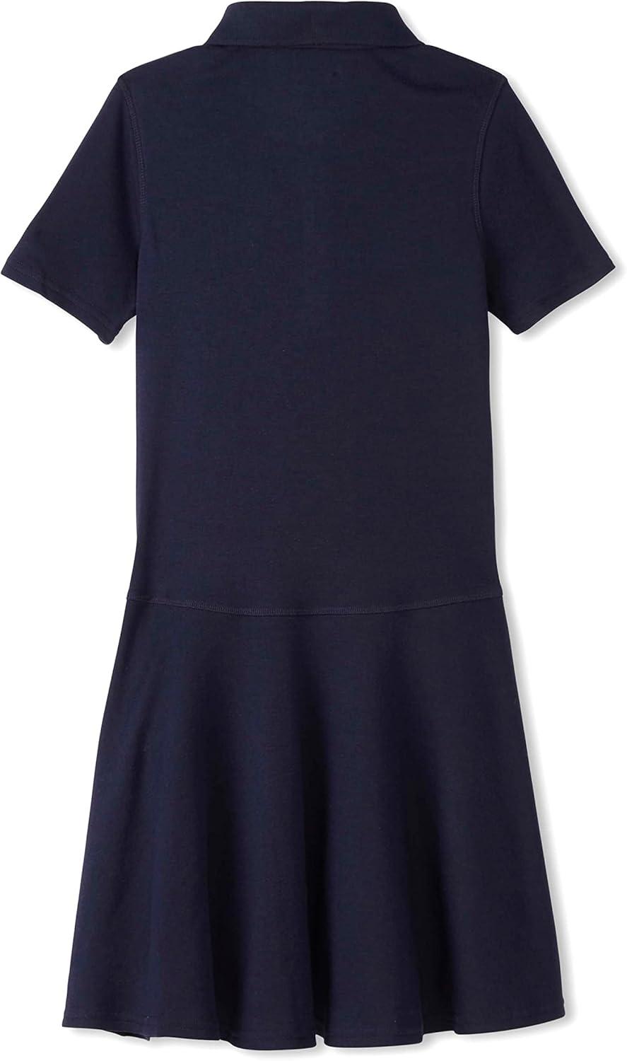 French Toast Girls Adaptive Short Sleeve Polo Dress with Hidden Hook and Loop Placket Closure(Navy (New))