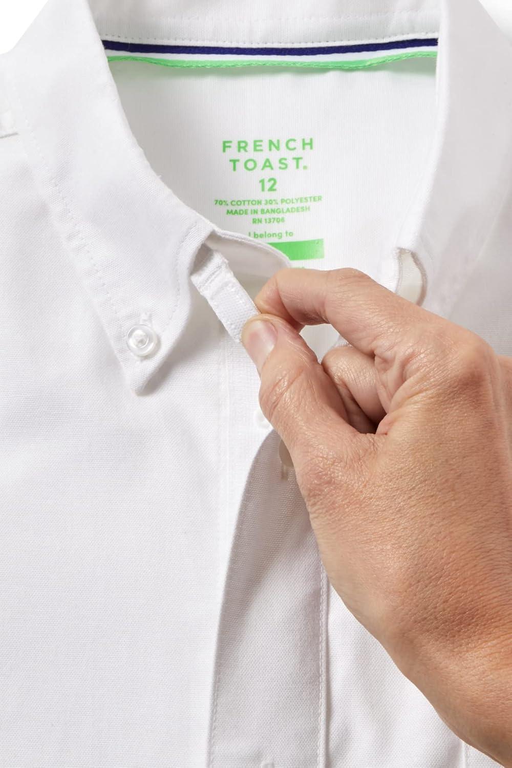 French Toast Boys Adaptive Long Sleeve Oxford Shirt with Hidden Hook and Loop Placket and Cuffs(White)